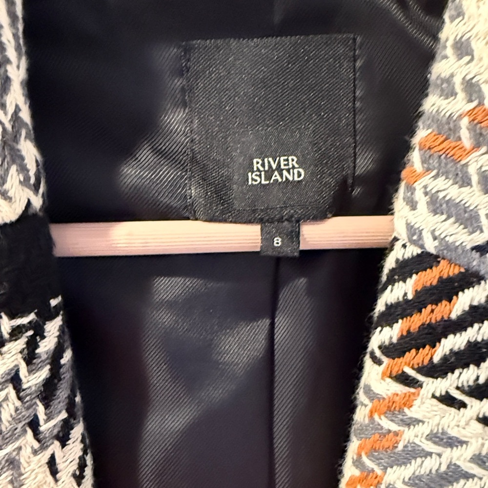 River Island Black and Cream Plaid Fall Trench Coat - Picture 2 of 6